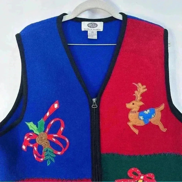 Modern Women Ugly Christmas Sweater Vest 100% Boiled Wool Grannycore Sz 18/20 - Picture 3 of 11